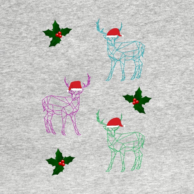 Geometric reindeer and holly Christmas print by LukjanovArt